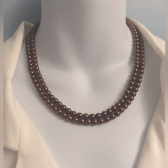 Vintage Multi Strand Dark Bronze Coloured Set Necklace and Bracelet - Picture 3 of 10